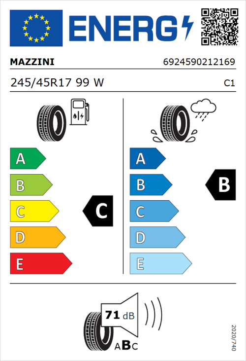 Tyre Label for Mazzini Eco 607 245/45R17 99W